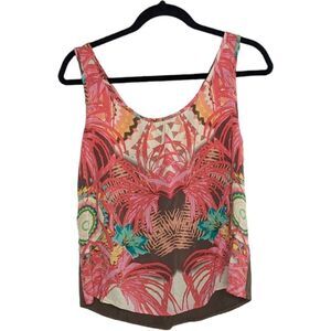 Sonoma Blouse Sleeveless back tie detail Tropical Print Medium Pink Red